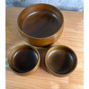 Vintage Hellerware Wood Salad Bowl Serve Dinner Party Buffet Table Host 3 pc Set